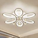 Floral Flush Light Contemporary Acrylic LED White Close to Ceiling Lighting with Crystal Teardrop