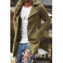 Mens Casual Notched Lapel Long Sleeve Side Pocket Single Breasted Plain Trench Coat