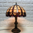 1 Head Dome Desk Light Tiffany Antique Brass Handcrafted Stained Glass for Bedside