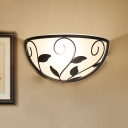 Countryside Semicircle Wall Mount Lamp 1 Head Cream Glass Surface Wall Sconce in Black