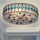 Drum Flush Mount Lamp 2/3 Lights Clear Bubble Glass Mediterranean Ceiling Lighting for Corridor, 12