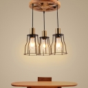 Bell Chandelier Light Fixture Lodge Metal and Wood 6 Light Wagon Wheel Pendant Chandelier in Black and Brass for Bar