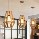 Beige Jar Pendant Lighting Japanese 1 Head Wood Hanging Light Fixture with Inner White Cylinder Shade