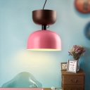 Modernist 1 Head Ceiling Lamp Pink/Green Domed Hanging Light Fixture with Metal Shade