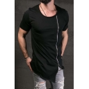 Hipster Hip Hop Style Plain Zipper Decoration Asymmetric Hem Short Sleeved T-Shirt for Men