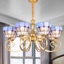 Domed Chandelier Lighting Mediterranean Frosted Glass 8 Lights Gold Ceiling Pendant for Bedroom