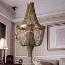 Brown 6 Lights Chandelier Lamp Lodge Metallic Chain Fringe Pendant Light Kit for Living Room