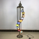 Stained Glass White/Yellow Floor Lamp Oval 11 Heads Art Deco Standing Light with Rotating Design for Living Room