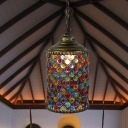 Metal Bronze Down Lighting Pendant Cylindrical 1-Light Retro Hanging Light Fixture for Dining Room