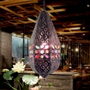 Decorative Droplet Hanging Light Fixture 1 Bulb Metal Drop Pendant in Purple/Green for Restaurant