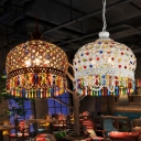 Dome Restaurant Chandelier Lighting Art Deco Metal 3 Bulbs White/Brass Pendant Light Fixture