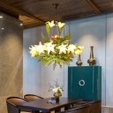 Metal Turquoise Chandelier Lighting Lily 10 Lights Retro LED Ceiling Pendant for Restaurant