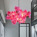 Pink 5 Heads Chandelier Lamp Industrial Metal Flower Hanging Light Fixture for Restaurant