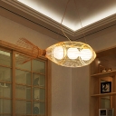 3 Heads Laser Cut Ceiling Chandelier Chinese Bamboo Pendant Lighting Fixture in Wood