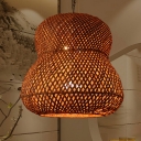 Bamboo Gourd Pendant Lamp Chinese 1 Bulb Suspended Lighting Fixture in Light Coffee