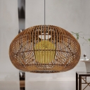 Chinese 1 Head Hanging Lamp Coffee Cage Pendant Lighting Fixture with Rattan Shade