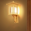 Asia House Sconce Wood 1 Bulb Wall Mounted Light Fixture in Beige with Inner White Tube Fabric Shade