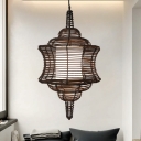 1 Bulb Restaurant Ceiling Light Asian Coffee Pendant Lighting Fixture with Curved Rattan Shade