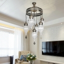 Urn Coffee House Pendant Lighting Vintage Clear Prismatic Glass 7 Bulbs Nickel Ceiling Chandelier