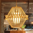 Tapered Pendant Light Asian Bamboo 1 Head Beige Ceiling Suspension Lamp, 14