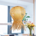 Japanese Hand Twisted Pendant Light Bamboo 1 Head Suspended Lighting Fixture in Beige