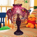 Scalloped Dining Room Table Lighting Art Deco Metal 1 Bulb White/Purple Nightstand Lamp