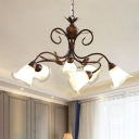 Milk Glass Brown Hanging Chandelier Bell 6 Lights Traditional Down Lighting Pendant for Living Room