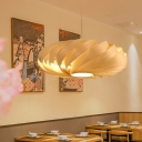 Japanese 1 Bulb Down Lighting Beige Swirl Ceiling Suspension Lamp with Wood Shade