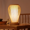 Curved Bamboo Task Light Asian 1 Bulb White Small Desk Lamp with Inner Cylinder Shade