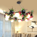 8 Lights Ball Chandelier Industrial Black Metal LED Flower Pendant Light for Living Room