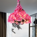 3 Lights Cherry Blossom Chandelier Industrial Pink Metal LED Pendant Light for Restaurant
