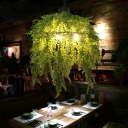 Metal Green Chandelier Light Plant 3 Bulbs Vintage LED Drop Pendant for Restaurant