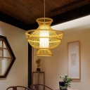 Bamboo Hot Pot-Shaped Hanging Light Japanese 1 Bulb Ceiling Suspension Lamp in Beige