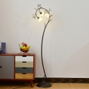 White Glass Floral Floor Light Countryside 3 Heads Living Room LED Stand Up Lamp in Antique Brass