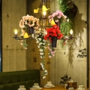 Bird Restaurant Chandelier Lighting Fixture Vintage Metal 6 Lights LED Black Flower Suspension Lamp
