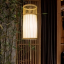 Cylinder Hanging Light Japanese Bamboo 1 Head Suspended Lighting Fixture in Wood