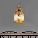 1 Head Lantern Shape Pendant Lighting Antiqued Brass Metal Hanging Ceiling Lamp for Living Room
