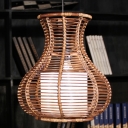 Jar Bamboo Hanging Light Japanese 1 Head Brown Ceiling Suspension Lamp for Restaurant