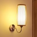 Bamboo Barrel Wall Lighting Asia 1 Bulb Beige Sconce Light Fixture with Inner Cylinder Parchment Shade