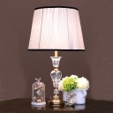 Vintage Pleated Shade Nightstand Lamp 1 Bulb Clear Crystal Glass Table Light in Light Purple