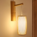 1 Bulb Hallway Sconce Light Chinese Wood Wall Mounted Lamp with Lantern Bamboo Shade