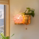 Wooden Global Wall Light Fixture Vintage 1 Head Bedroom LED Plant Wall Sconce Lighting in White/Pink/Yellow, Left/Right