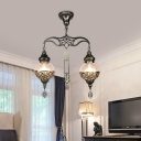 2 Lights Gourd/Globe Chandelier Lighting Art Deco Clear Prismatic Glass Hanging Lamp Kit