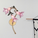 3 Bulbs Wall Light Sconce Traditional Living Room LED Wall Lighting Fixture with Lily White/Pink Glass Shade