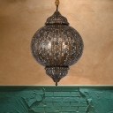 3 Bulbs Sphere Hanging Chandelier Traditional Metal Ceiling Pendant Light in Bronze