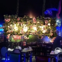 4 Lights Rectangle Island Light Industrial Black Metal LED Hanging Lamp with Flower Decoration
