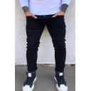 Casual Street Style Plain Black Zipper Fly Skinny Fit Basic Jeans for Men