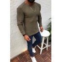 New Fashion Round Neck Long Sleeves Inverted Seam Detail Solid Color Sweater