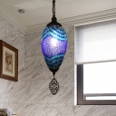 1 Bulb Pendant Lamp Traditionalism Teardrop Stained Glass Hanging Light Fixture in Blue and Purple