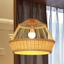 Japanese 1 Bulb Pendant Lighting Beige Jar Hanging Light Fixture with Bamboo Shade